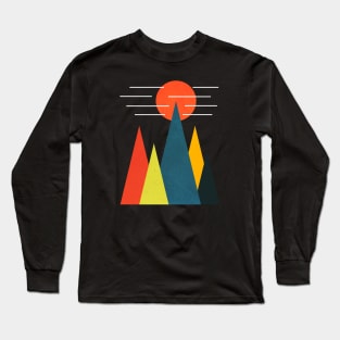 Minimalist Abstract Nature Art #38 Linear and Colorful Mountains Long Sleeve T-Shirt